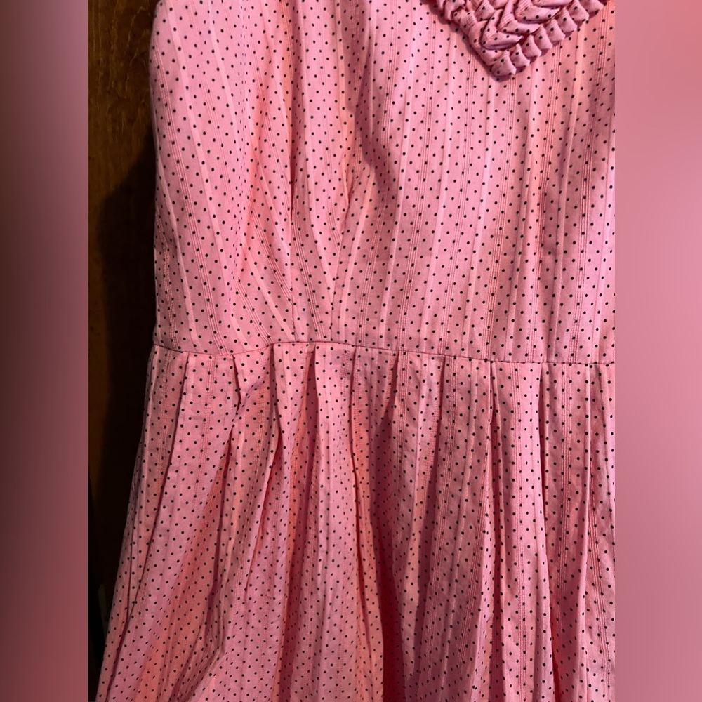 Anthropologie Moulinette Soeurs Melon Ball Pink/Black Polka Dot Dress + Bow Belt - Picture 5 of 8
